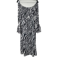ASOS Women's Long Sleeve Zebra Print Off Shoulder Dress Slit Midi Waisted Size 2