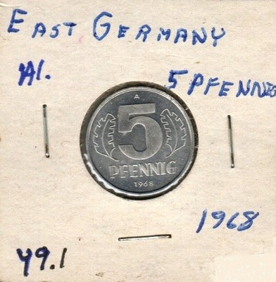 East Germany 5 Pfennig, 1968, aluminum, Y9.1