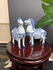 Handmade Blue White Porcelain Year of Horse Decorative Figurine Lunar New Year 