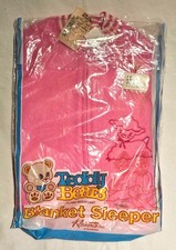NOS Vintage Teddy Bears Baby Blanket Sleeper Footed Kleinert's Size 2 PINK NWT