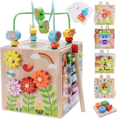 Wooden Activity Cube | Montessori Toys for 1 2 3 Year Old Toddlers | One Year Ol