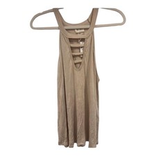 BIBI Tan Beige Cage Neckline Cutout Sleeveless Tank Top BT2483-01 Medium NEW