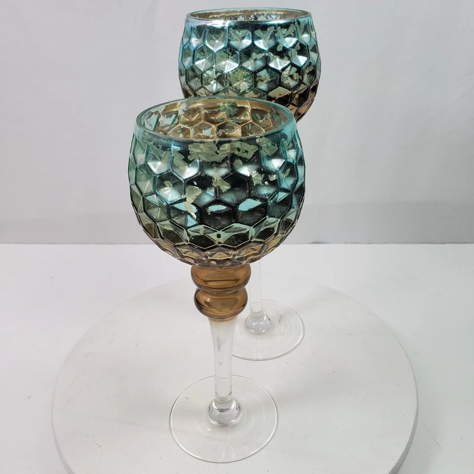 Vintage Mercury Finish Candle Holders Home Essentials 12 & 14 Inch Tall SET of 2 - Image 4 of 4