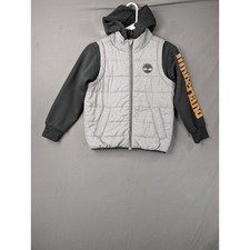 Timberland Boys Gray Black Puffer Vest Hoodie Jacket Size S 7/8 5747