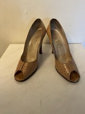 Vintage Adlib Light Tan High Heels Peep Toe Shoes Women's 7.5 M 1980s