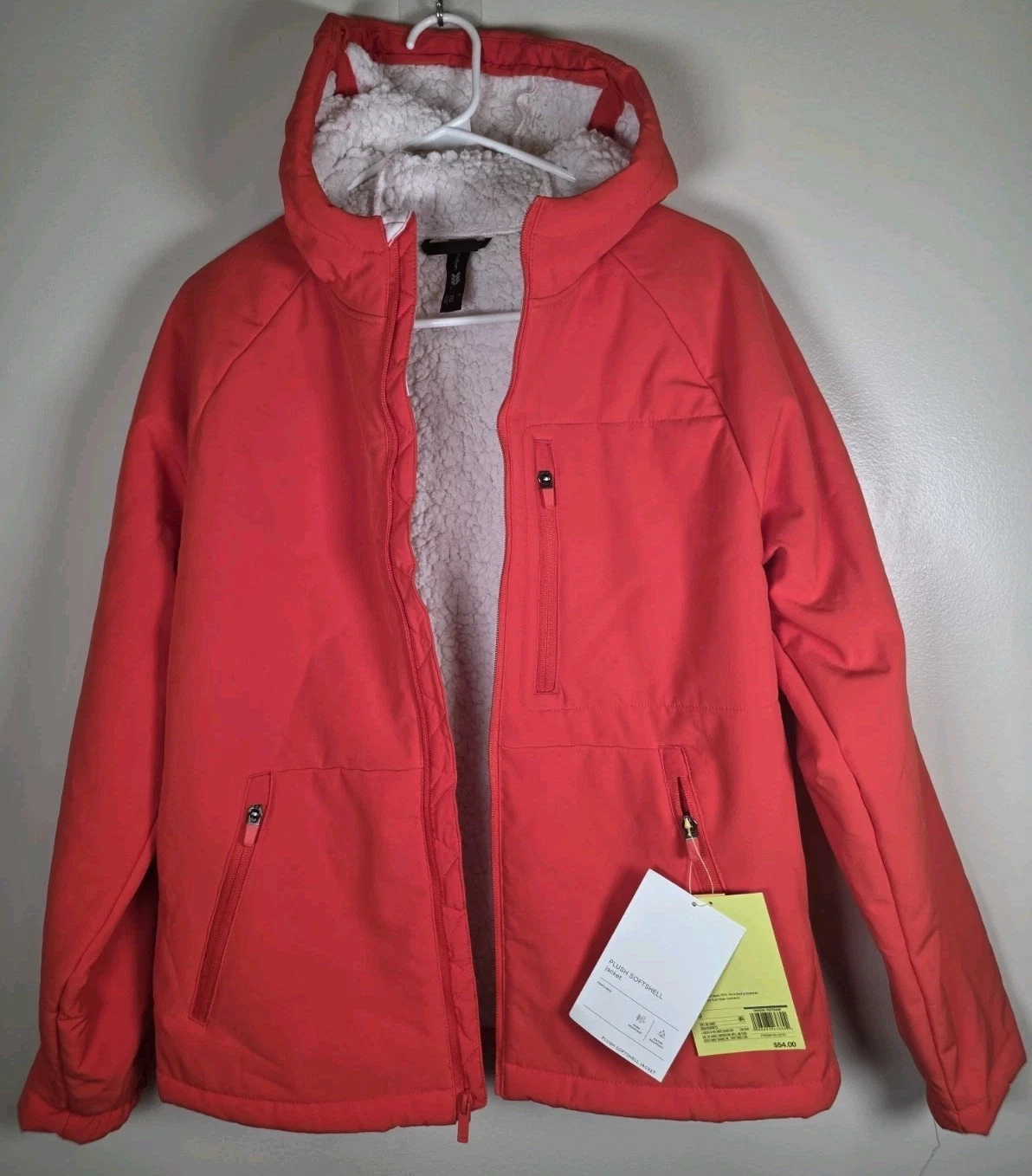 All in Motion Men’s Small Orange Plush Softshell Jacket NWT Sherpa Lined Hooded