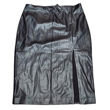 EXPRESS Faux Leather Midi Skirt with Front Slit Black Size XL Edgy Chic Pencil