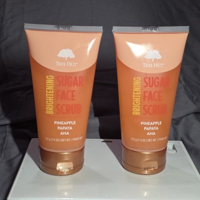 Tree Hut PINEAPPLE & PAPAYA AHA Brightening Sugar Face Scrub 7.4 oz Set Of 2