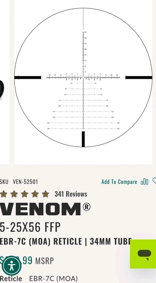 Mira para rifle Vortex Optics Venom 5-25x56 primer plano focal EBR-7C MRAD VEN-52502 Foto 3 de 3