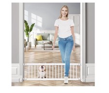 Dog Gate - 18"-45" Adjustable Extra Wide Metal Baby Gate to Step Over, 10" Tall