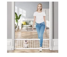 Dog Gate - 18"-45" Adjustable Extra Wide Metal Baby Gate to Step Over, 10" Tall