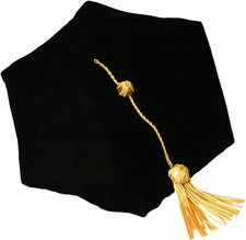 Graduation Doctoral Tam 6-Sides Black Velvet with Gold Bullion Tassel