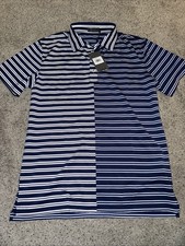 G/Fore G4 Golf Shirt Polo Offset Multi Stripe M Blue White TWLT Polyester NWT