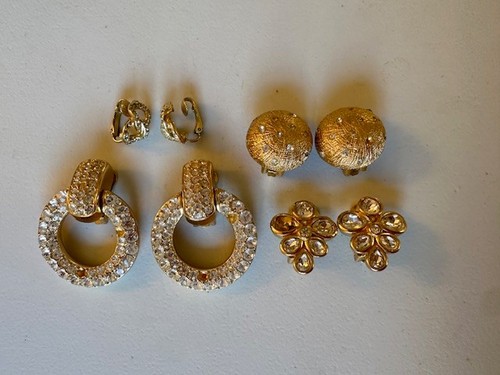 Lot of 4 Christian Dior Gold Tone Clip Earrings with missing stones