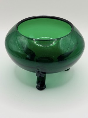 Viking EVERGREEN 3 Footed Glass Rose Bowl Dish Vase, Flower, Holiday, Decor