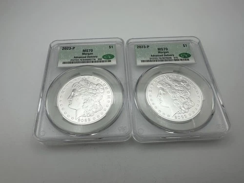 Lot of 2 2023-P $1 Morgan Dollar Advanced Delivery CAC MS70 .999 Silver  -B11