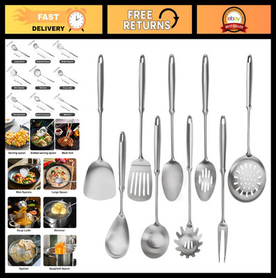 9 PCS Stainless Steel Cooking Utensils Set - Dishwasher Safe Kitchen Tools, Serv