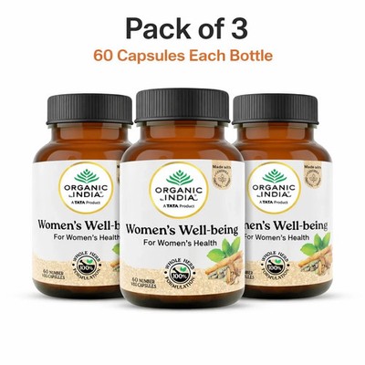 Organic India Women's Well Being 60 Veg Capsules Ayurvedic Herbal 3 Pack