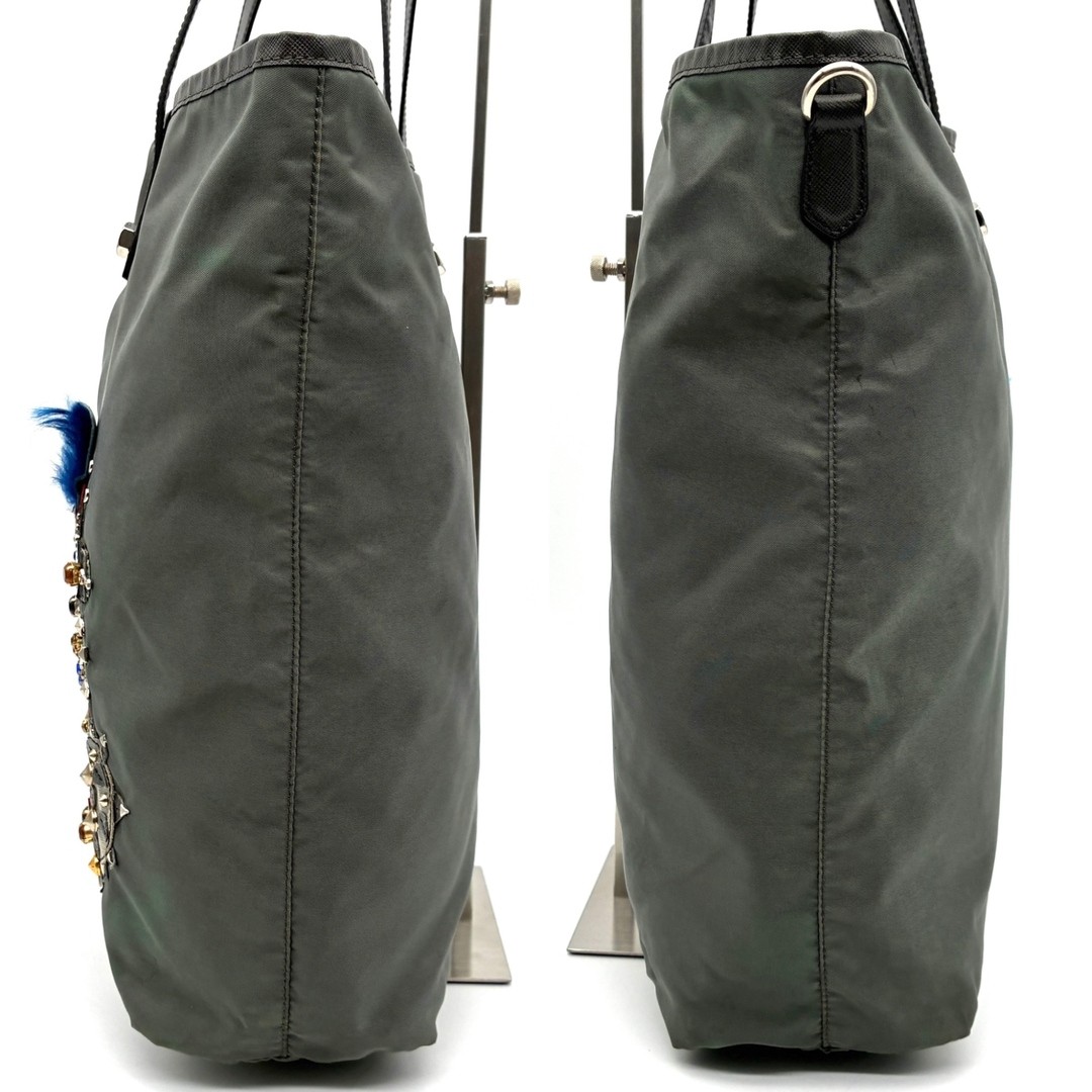 PRADA tote bag robot studs stone patchwork bijoux nylon leather white tag shou thumbnail 4