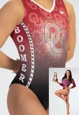OU University of Oklahoma NCAA Big 12 Gymnastics GK Leotard SOONER Bling SZ: AS