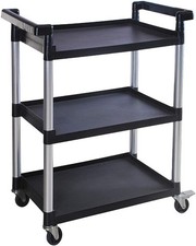 3-Shelf Utility Plastic Cart W/ Wheels Built-in Side Rails on Each Shelf