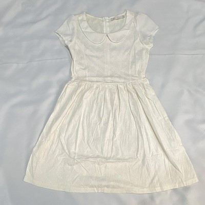 Sweet Semir White Fit & Flare Peter Pan Collar Short Sleeve Knee Dress size S A5