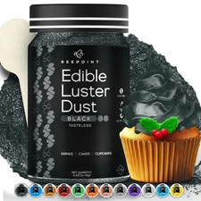 Black Edible Luster Dust 15G - Food Grade, Vibrant Color Shimmer Powdered Dust f