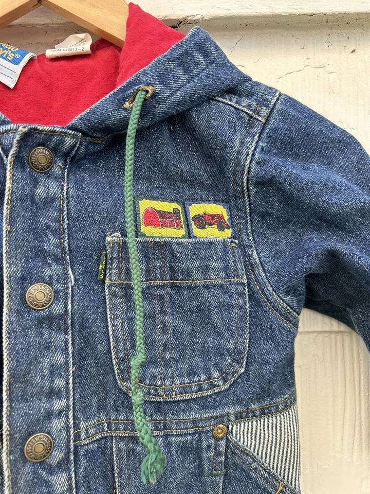 Chaqueta vaquera vintage de 1990 Little Levi’s para niños 3T azul lavado oscuro con capucha broches a presión Foto 2 de 4