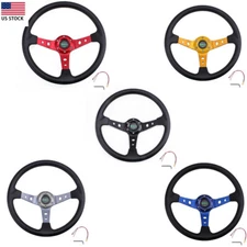 US Steering Wheel 350mm 14" Deep Dish 6 Bolt with Horn Button Racing Universal
