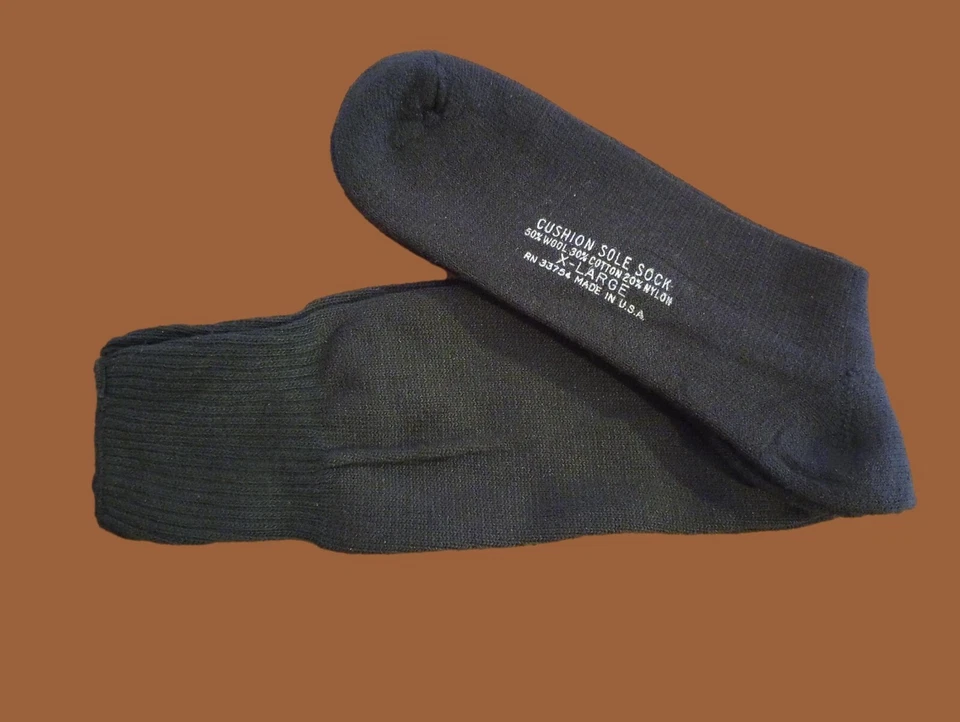 NEW MILITARY CUSHION SOLE WOOL BLEND SOCKS U.S.A MADE BLACK - Image 3 of 4