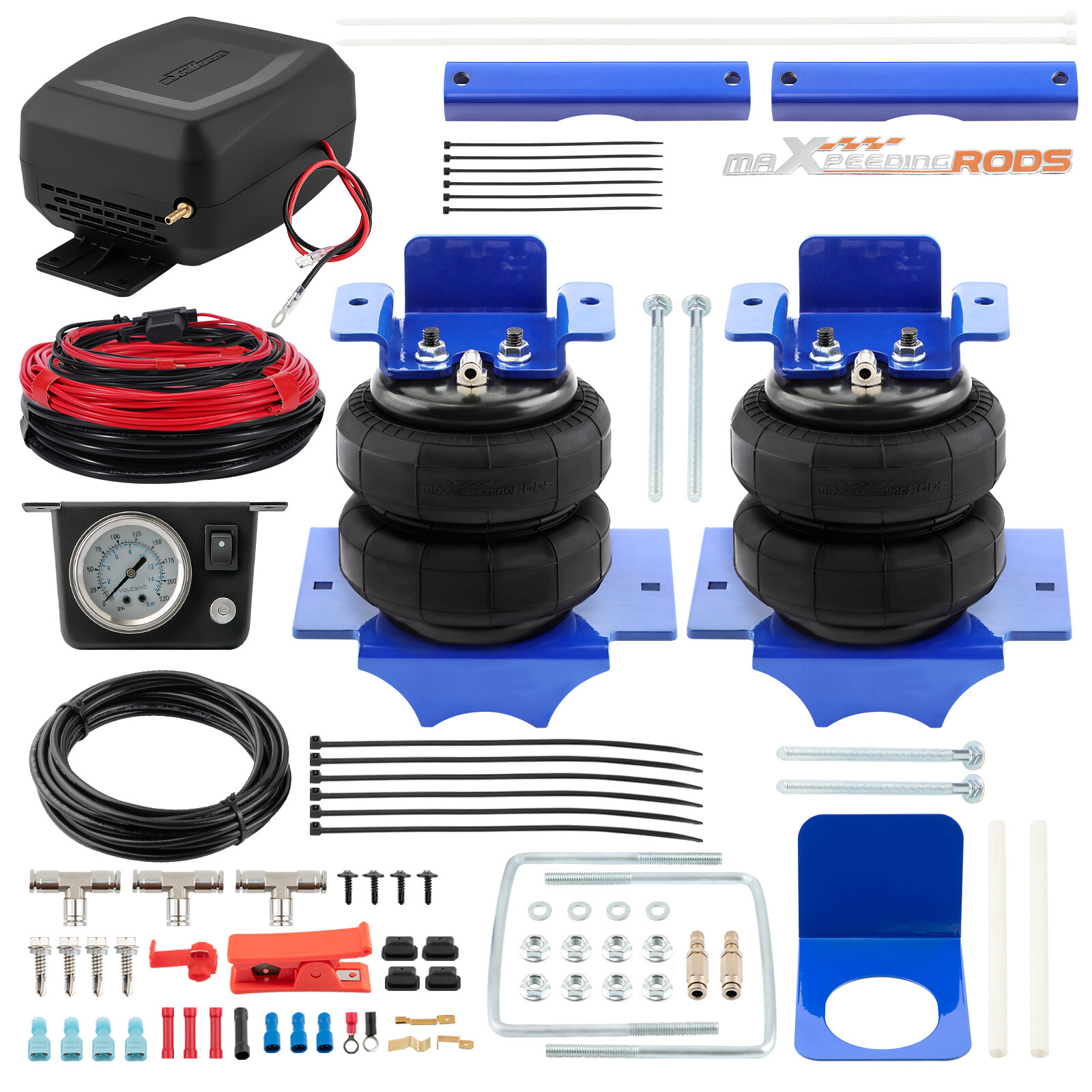 Air Suspension Bag Kit + Compressor Kit For Dodge Ram Pickup 1500 Ford F150 F250