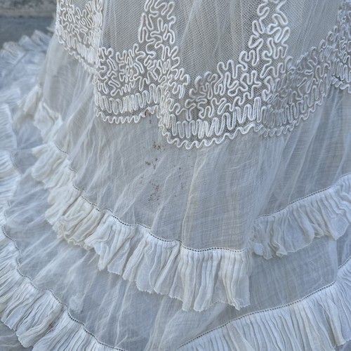 Antique Teens Edwardian White Net Dress Ruffles Embroidery Lace Bridal Vintage - Picture 7 of 24