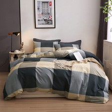 VM VOUGEMARKET Teens Boys Duvet Cover Queen,3 Pieces Black Gray Plaid Bedding...