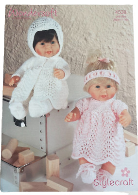2 Puppenoutfits STRICKMUSTER Mantel Kleid Leggings Spielzeug 14'' Stylecraft 4538