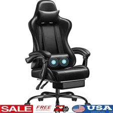 Computer Video Game Chair with Footrest and Massage Lumbar Support Ergonomic