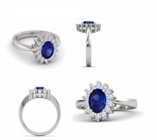 2.2Ct Blue Sapphire Oval Cut CZ Engagement Wedding Ring 925 Sterling Silver