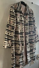 Ben Sherman Cream Navy Patterned Trench Style Coat Size S
