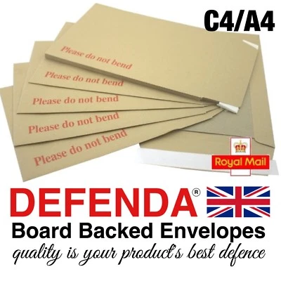 DEFENDA C4 A4 STRONG PiP Large Letter BOARD BACKED ENVELOPES HARD CARD BACK DO NOT BEND