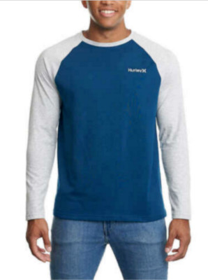 Hurley Mens Raglan Embroidered Logo Long Sleeve T-Shirt, (Teal/Gray, Medium) NWT