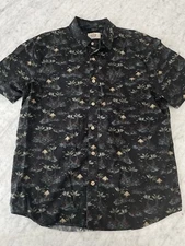 Marine Layer Button Up Shirt Mens S Black Tiki  Short Sleeve Camp Hawaiian