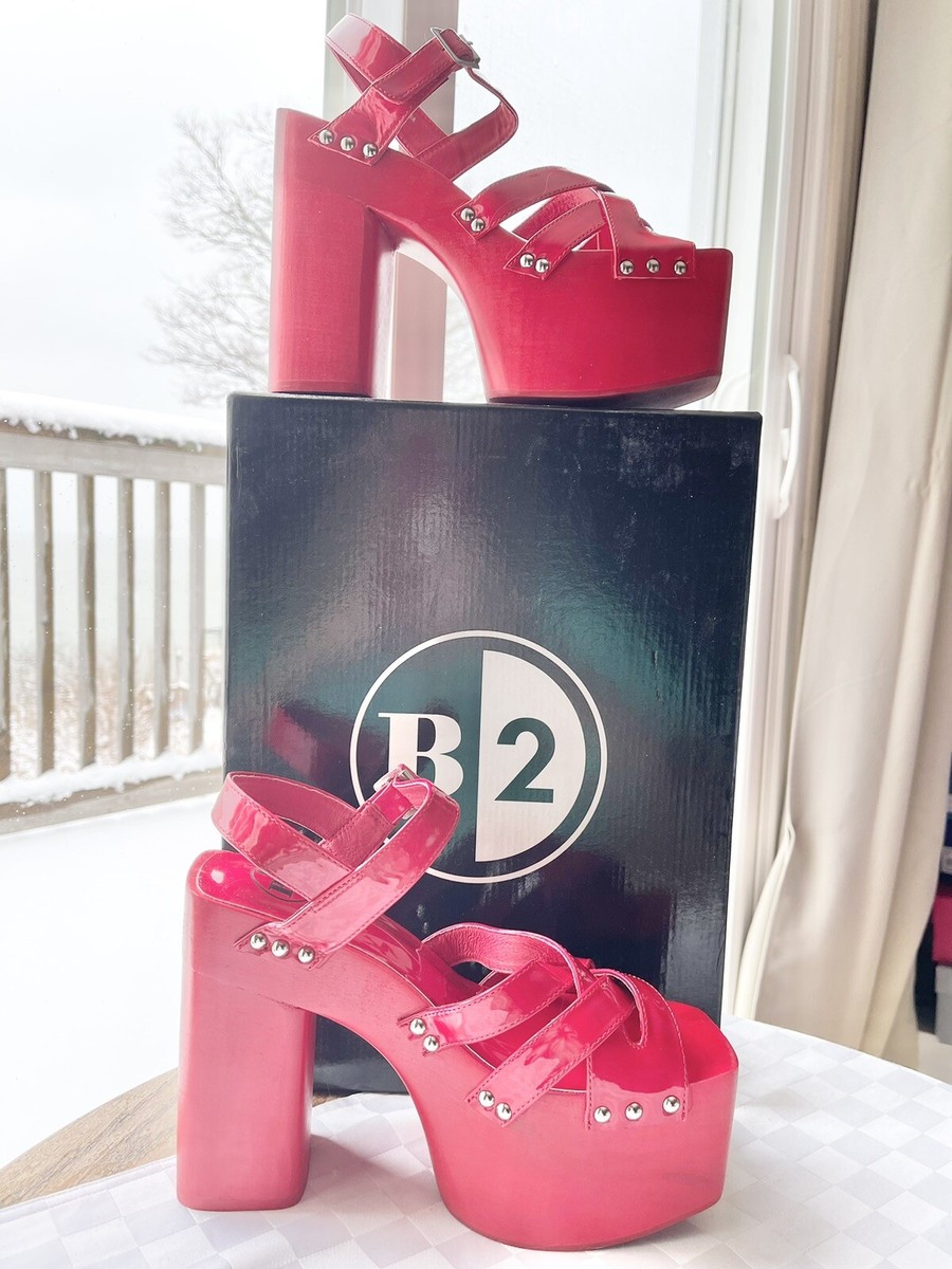 B2 Shoes Daisey Red Patent Leather Platform Block Heel Strappy