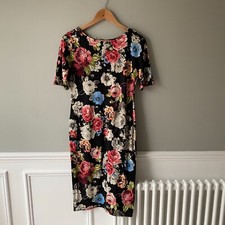 Wallis Dress Jersey Stretch Small Floral Pattern Black Bodycon Fitted small x