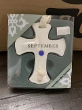 Russ Berrie & Co. White Ceramic Cross W/September Birthstone
