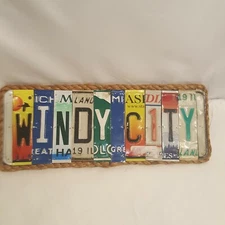 LICENSE PLATE ART WALL PLAQUE HANDMADE USA MAN CAVE GARAGE BAR “WINDY CITY”