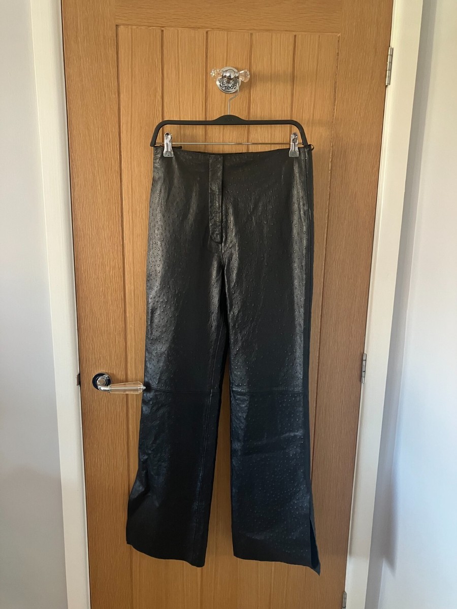 BNWT Massimo Dutti Black Ostrich Embossed Nappa Leather Trousers