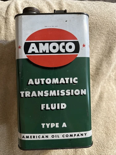 SCARCE NICE ONE GALLON AMOCO TRANSMISSION FLUID GAS OIL ADVERTISING CAN