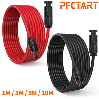 PFCTART 1 Pair Solar Panel Extension Cable Wire Black Red 10 AWG Connector 6mm²