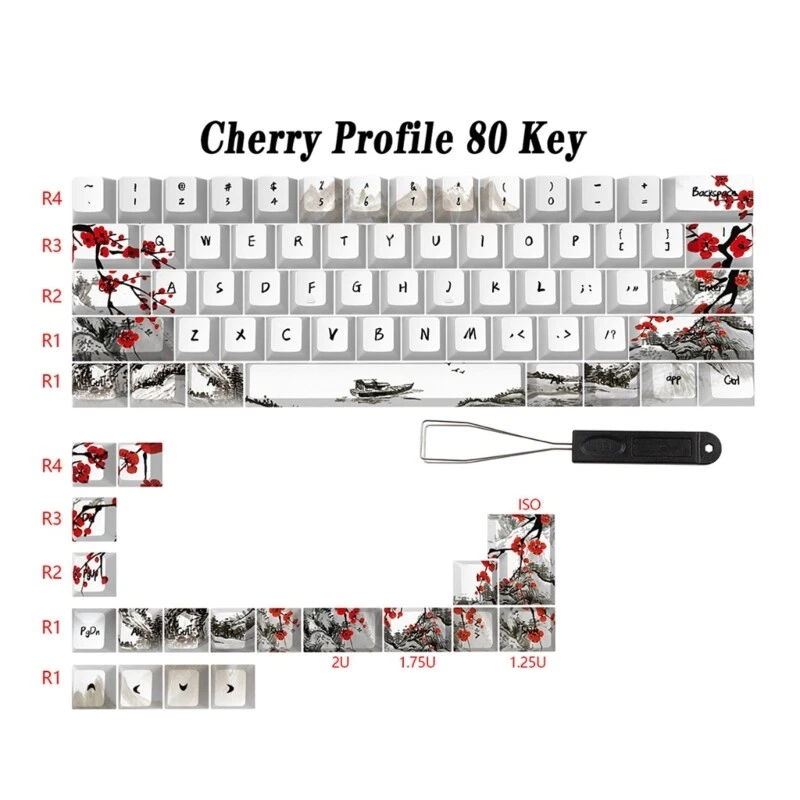 80PCS Plum Blossom Keycaps PBT Material QWERTZ AZERTY 61 64 67 68 Keyboard Keys - Image 3 of 4
