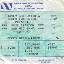 ERIC CLAPTON 1985 Concert Ticket Stub Birmingham UK Donald Duck Dunn