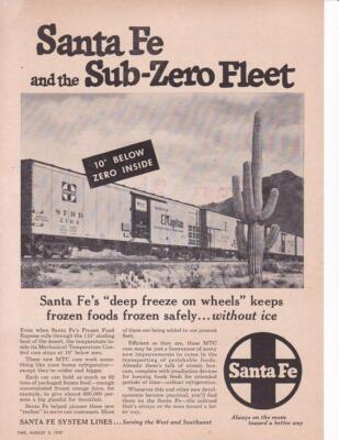 1957 Santa Fe Railroad Cars ''Sub-Zero'' Fleet Print-Ad/ Deep Freeze/Tolles Foto